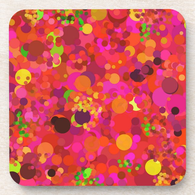 Red Green Gold & Pink Dots Pattern Coasters (Front)