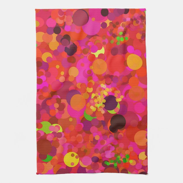 Red Green Gold & Pink Dots Pattern Modern Kitchen Towel (Vertical)