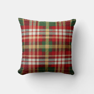 Red Green Gold Plaid Christmas Winter Holiday Throw Pillow