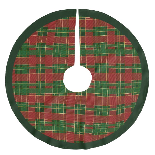 Red Green Gold Plaid Pattern Holiday Brushed Polyester Tree Skirt (Front)