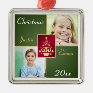 Red, Green, Gold Premium Christmas Photo Ornament