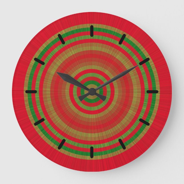 Red Green Gold Rings Large Clock (Front)