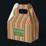 Red, Green, Gold Striped Holiday Greeting Favor Box<br><div class="desc">Red,  green and gold striped favour box with a simple holiday greeting tag. Perfect for all gift decoration themes; simple/minimalist to maximalist depending on additional embellishments.</div>