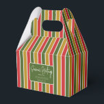 Red, Green, Gold Striped Holiday Greeting Favor Box<br><div class="desc">Red,  green and gold striped favour box with a simple holiday greeting tag. Perfect for all gift decoration themes; simple/minimalist to maximalist depending on additional embellishments.</div>