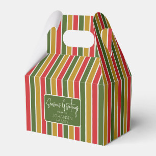 Red, Green, Gold Striped Holiday Greeting Favor Box