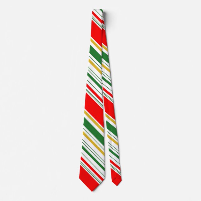 Red Green Gold Striped Ugly Christmas Neck Tie (Front)