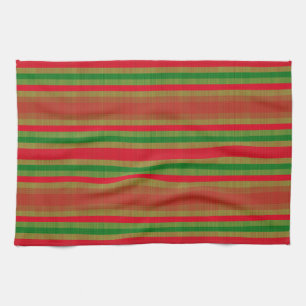 Red Green Gold Stripes Kitchen Towel