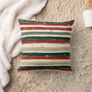 Red Green Gold Stripes Stars Throw Pillow