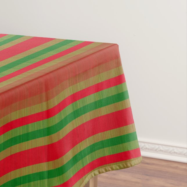 Red Green Gold Stripes Tablecloth (In Situ)