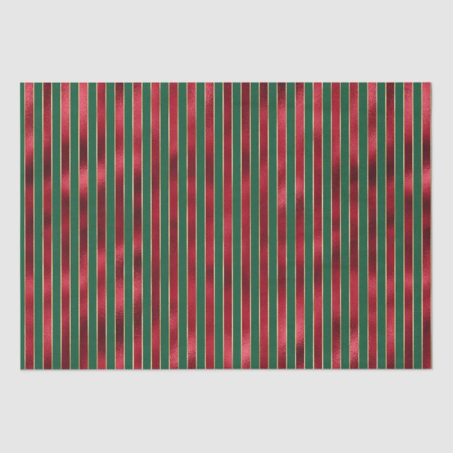 Red Green Gold Stripes Tissue Paper (Front)