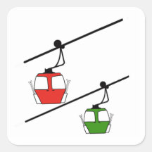 Red & green gondolas with skis sticker.