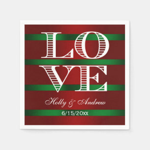 Red Green Gradient, White LOVE Napkins
