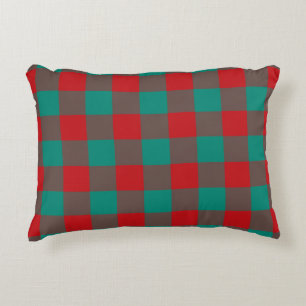 Red Green Grey Plaid Chequered Pattern Accent Pillow