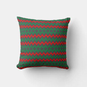 Red Green Grey ZigZag Throw Pillow