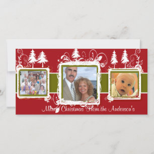 Red Green Grunge Pine Swirls Holiday Family Photo