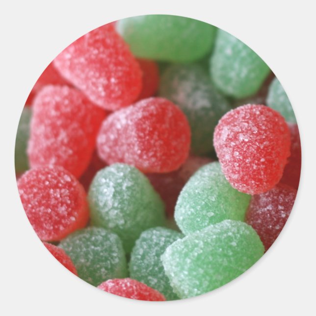 Red & Green Gumdrops Classic Round Sticker (Front)