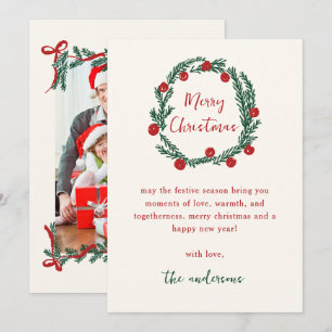 Red Green Hand Drawn Merry Christmas Photo Holiday Card