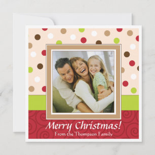 Red + Green Happy Dot Christmas Photo Card