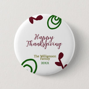 Red green happy Thanksgiving floral leaf fall 2 Inch Round Button