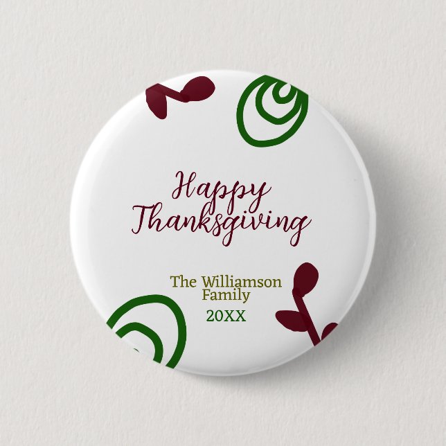 Red green happy Thanksgiving floral leaf fall 2 Inch Round Button (Front)