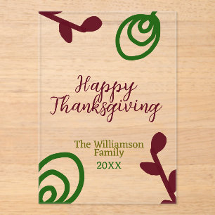 Red green happy Thanksgiving floral leaf fall Acrylic Invitations
