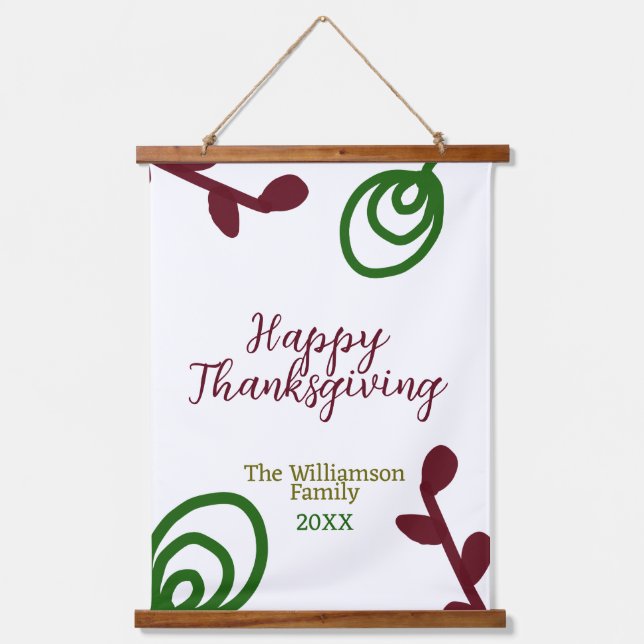 Red green happy Thanksgiving floral leaf fall Hanging Tapestry (Front)