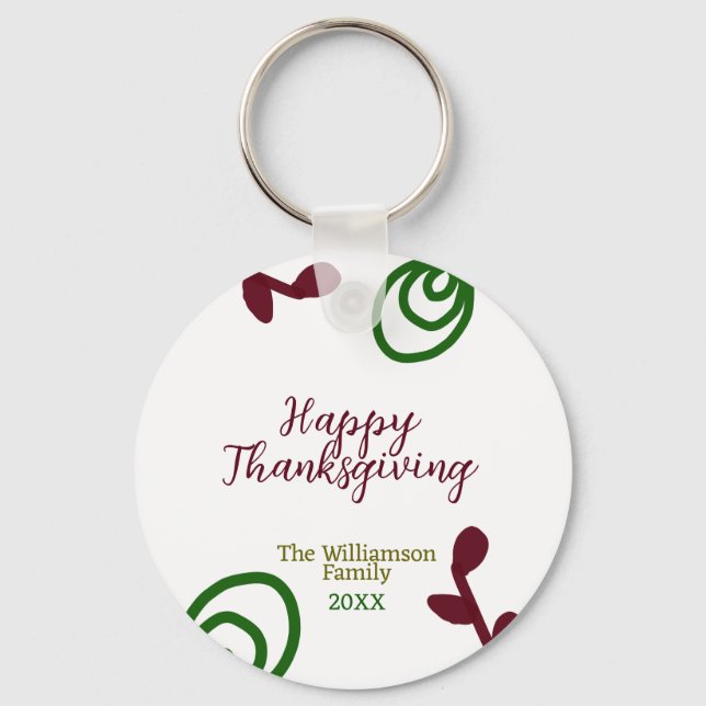 Red green happy Thanksgiving floral leaf fall Keychain (Front)