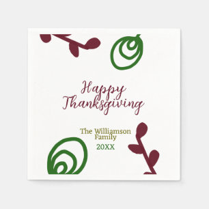 Red green happy Thanksgiving floral leaf fall Napkin