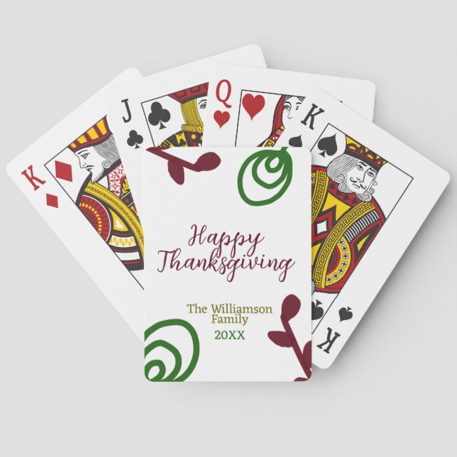 Red green happy Thanksgiving floral leaf fall Playing Cards (Back)
