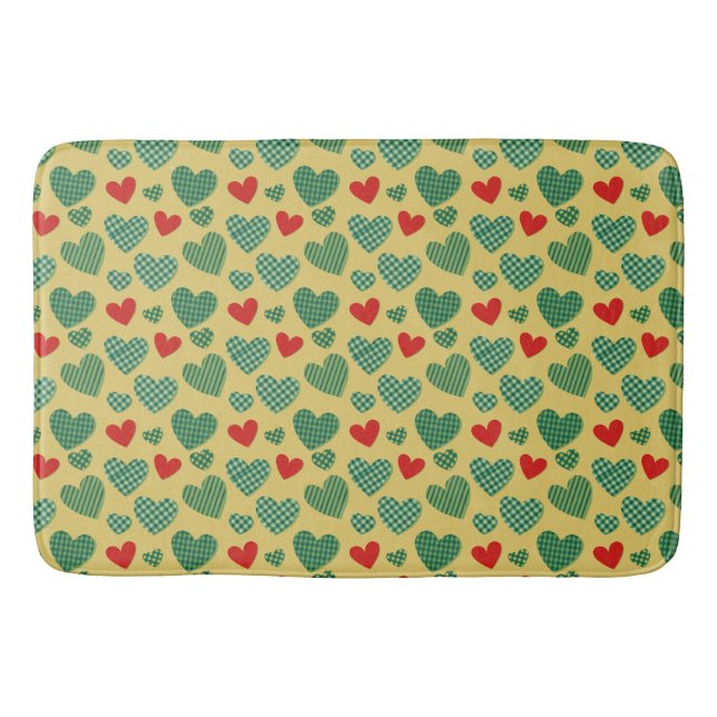 Red & Green Hearts Bath Mat (Front)