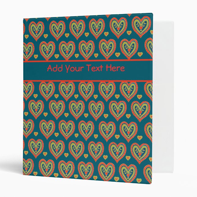 Red, Green Hearts on Dark Teal Binder (Front/Inside)