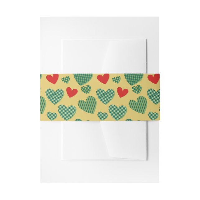 Red & Green Hearts Ribbon Invitation Belly Band (Front Example)
