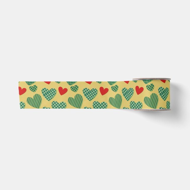 Red & Green Hearts Ribbon Satin Ribbon (Front)