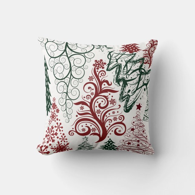 Red Green Holiday Christmas Tree Pattern Pillow (Front)
