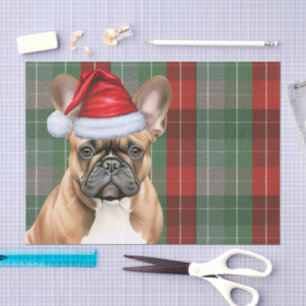 Red Green Holiday Plaid Christmas French Bulldog Tissue Paper