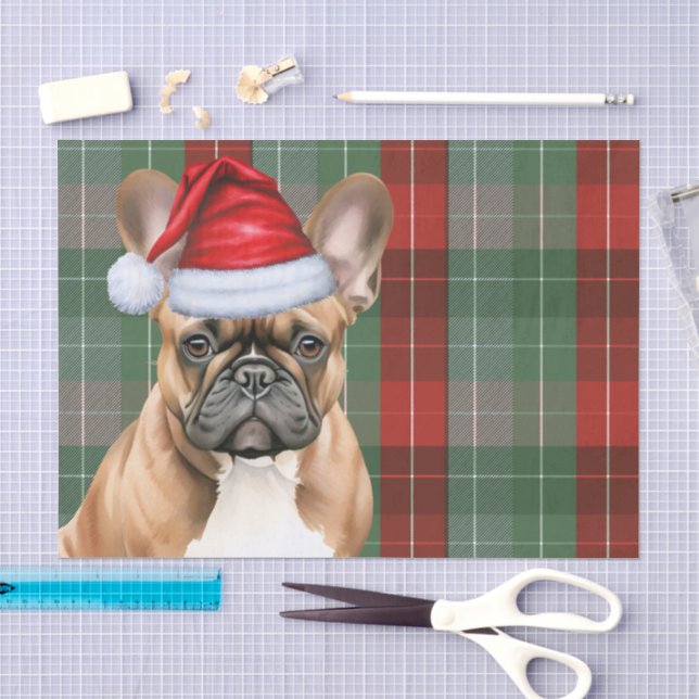 Red Green Holiday Plaid Christmas French Bulldog Tissue Paper (Craft)