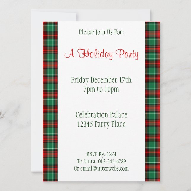Red Green Holiday Plaid Invitation personnalisée 5 (Dos)