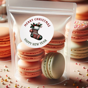 Red & Green Holiday Stocking Xmas & New Year Classic Round Sticker