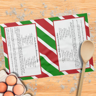 Red Green Holiday Stripe Custom Family Recipe  Kitchen Towel