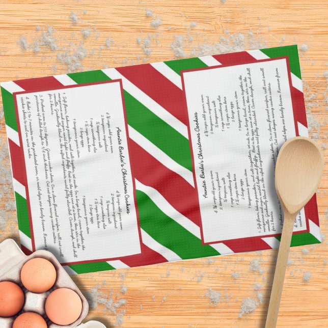 Red Green Holiday Stripe Custom Family Recipe  Kitchen Towel (Creator Uploaded)