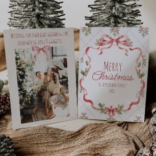 Red Green Holly Berries Floral Bow Christmas Holiday Card