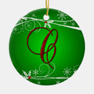 Red Green Holly Initial C Christmas Ornament