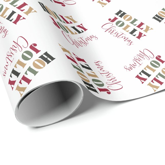 Red Green Holly Jolly Christmas Wrapping Paper (Roll Corner)
