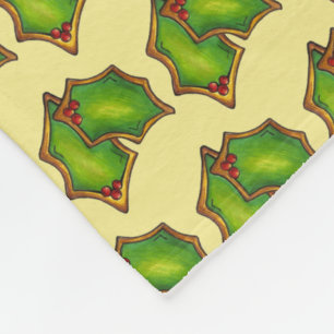 Red Green Holly Leaf Christmas Xmas Holiday Cookie Fleece Blanket