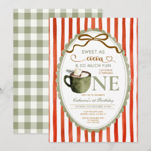 Red Green Hot Cocoa 1st birthday Gingham Invitation