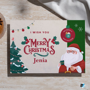 Red & Green Illustrated Merry Christmas Flat Holiday Card