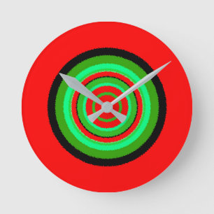 Red Green Irregular Circular Pattern Round Clock
