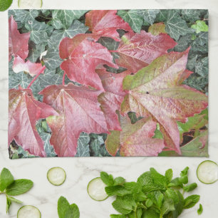 Red green ivy leaves fall autumn season kitchen towel