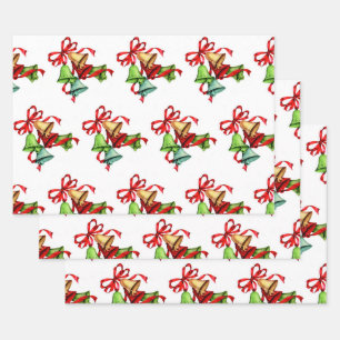 Red Green Jingle Bells Wrapping Paper Sheet