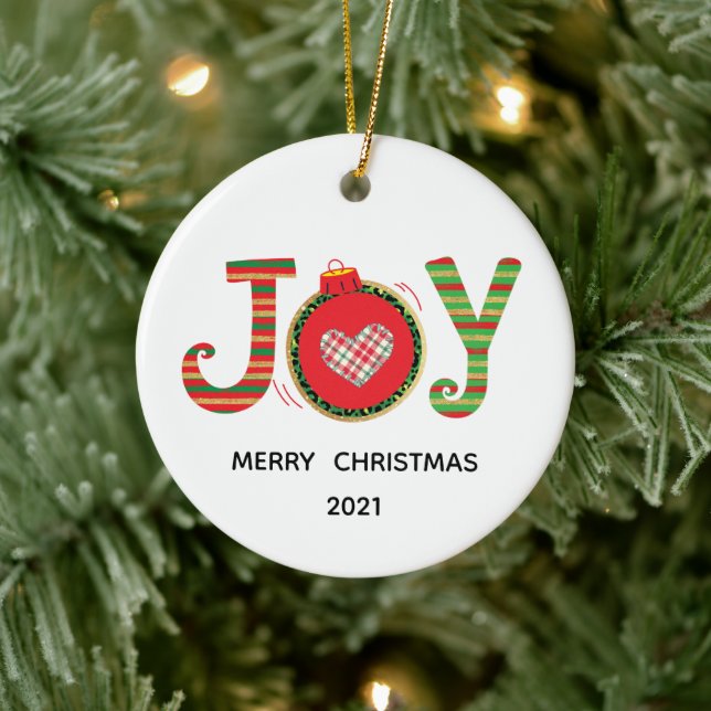 Red Green Joy Christmas Holiday  Ceramic Ornament (Tree)